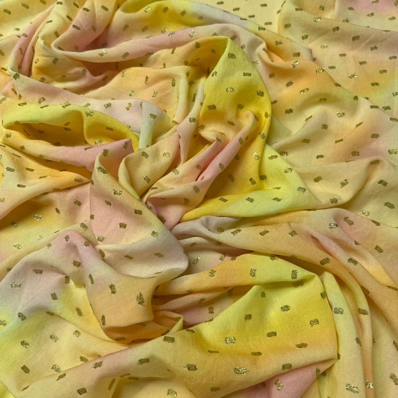 Tecido Viscose Estampada Nuvem de Ouro Foil • Conexão Tecidos