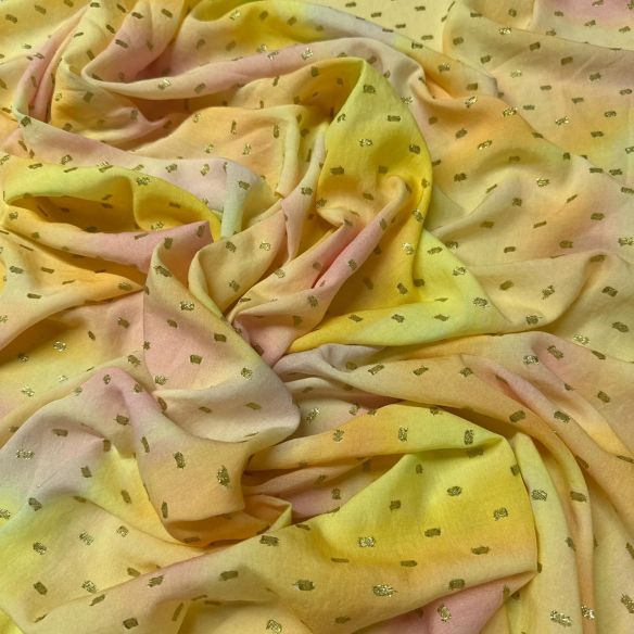 Tecido Viscose Estampada Nuvem de Ouro Foil • Conexão Tecidos