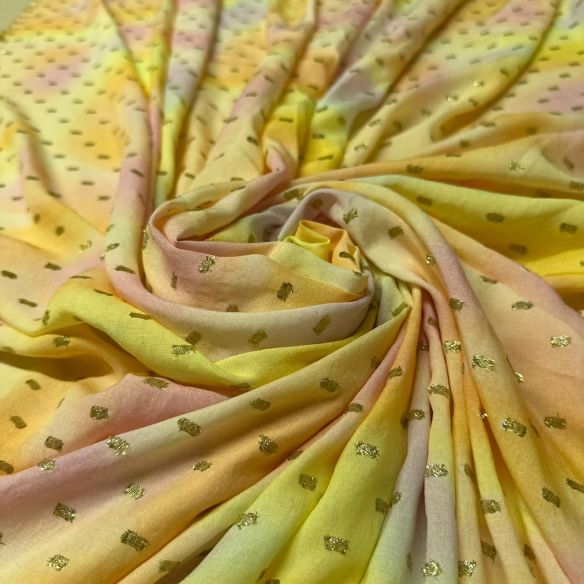 Tecido Viscose Estampada Nuvem de Ouro Foil • Conexão Tecidos