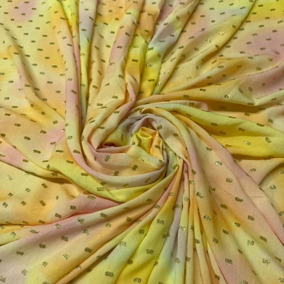 Tecido Viscose Estampada Nuvem de Ouro Foil • Conexão Tecidos