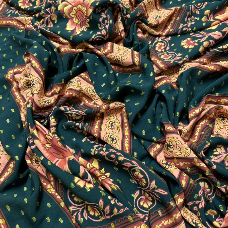 Tecido Viscose Estampada Quadros Boho Foil • Conexão Tecidos