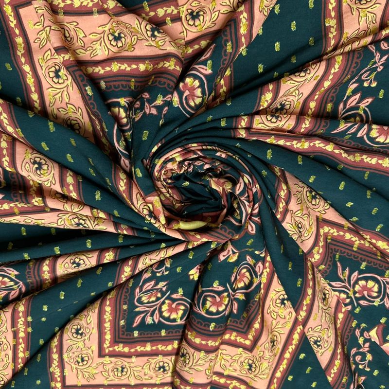 Tecido Viscose Estampada Quadros Boho Foil • Conexão Tecidos