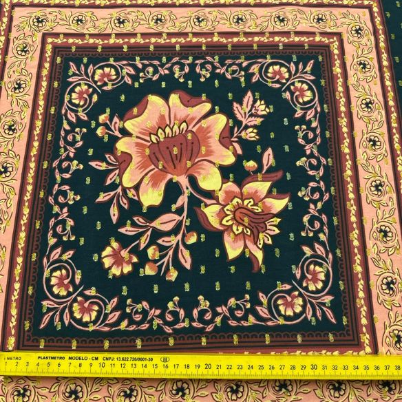 Tecido Viscose Estampada Quadros Boho Foil • Conexão Tecidos