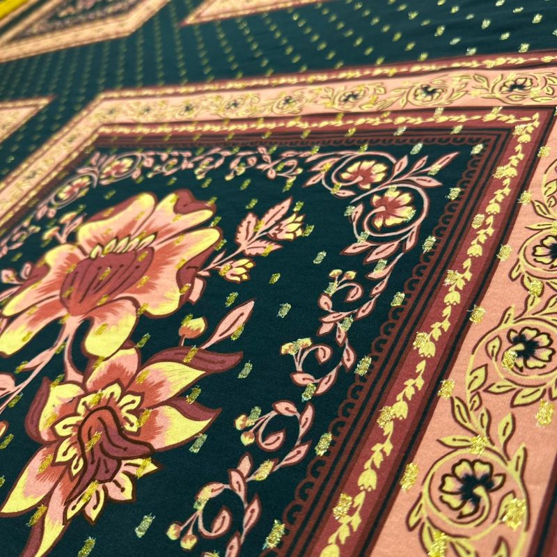 Tecido Viscose Estampada Quadros Boho Foil • Conexão Tecidos