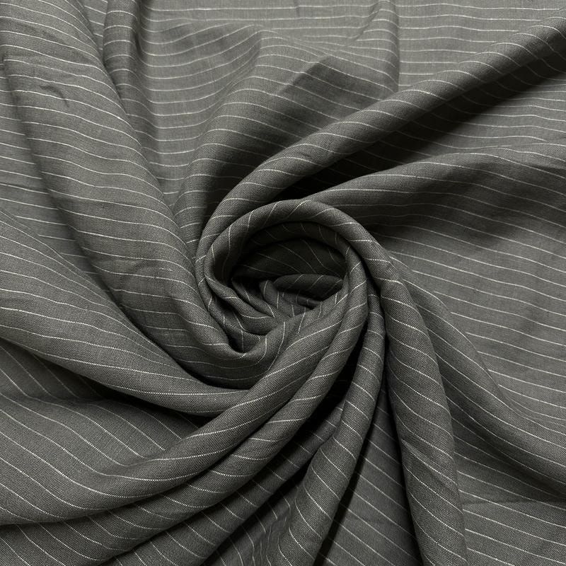 Tecido Linho Puro Cinza Listrado • Conexão Tecidos