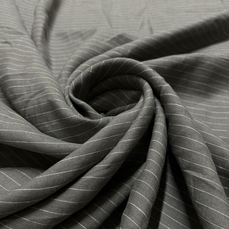 Tecido Linho Puro Cinza Listrado • Conexão Tecidos