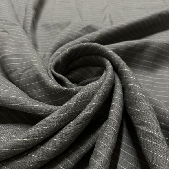 Tecido Linho Puro Cinza Listrado • Conexão Tecidos