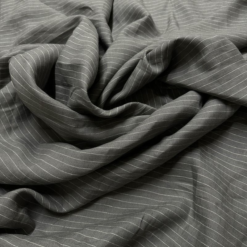 Tecido Linho Puro Cinza Listrado • Conexão Tecidos