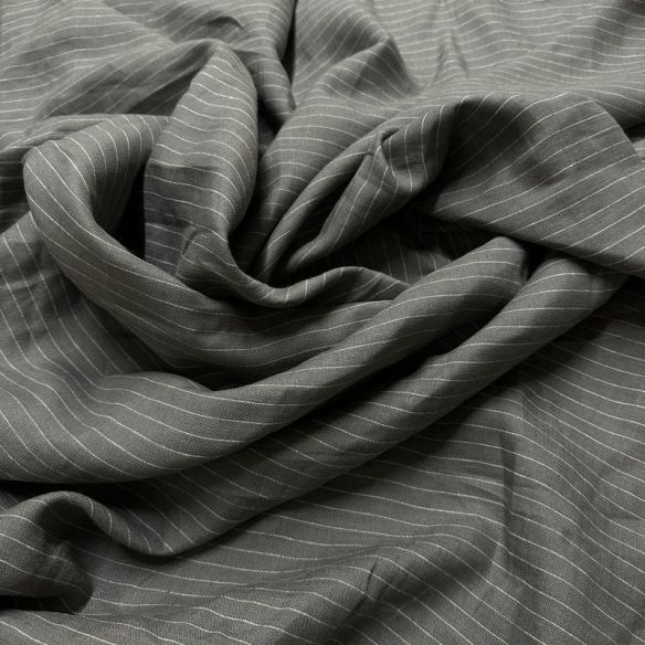 Tecido Linho Puro Cinza Listrado • Conexão Tecidos