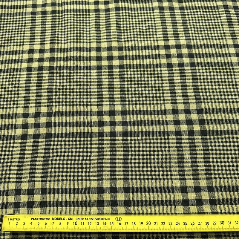 Tecido Linho Puro Xadrez Bege e Preto • Conexão Tecidos