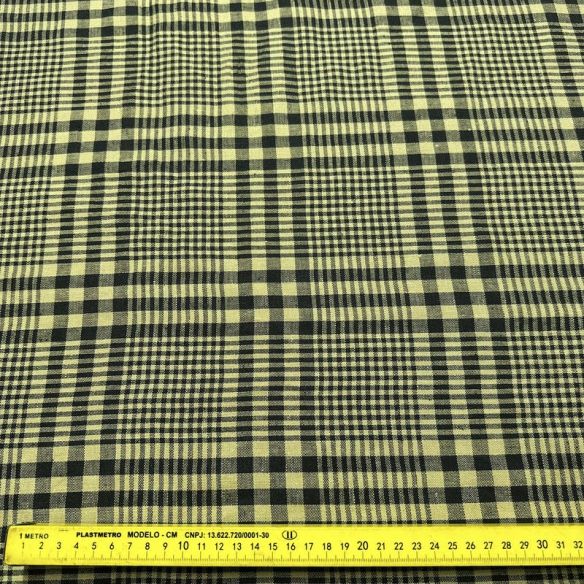 Tecido Linho Puro Xadrez Bege e Preto • Conexão Tecidos
