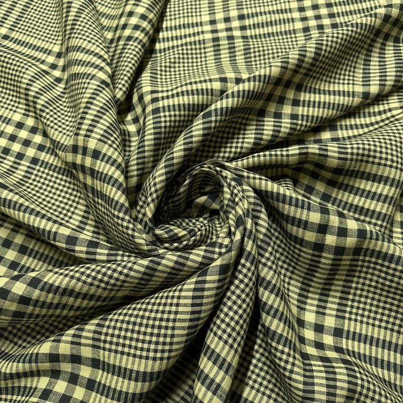 Tecido Linho Puro Xadrez Bege e Preto • Conexão Tecidos