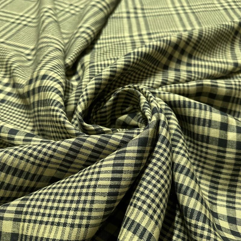 Tecido Linho Puro Xadrez Bege e Preto • Conexão Tecidos