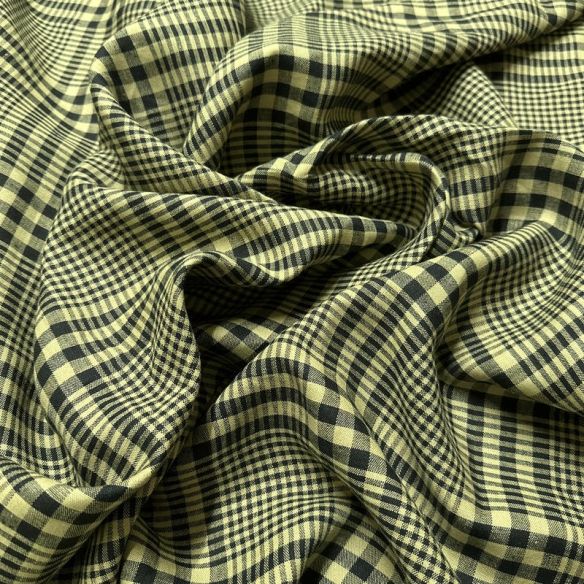 Tecido Linho Puro Xadrez Bege e Preto • Conexão Tecidos