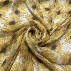 Tecido Palha De Seda Estampada Girassol