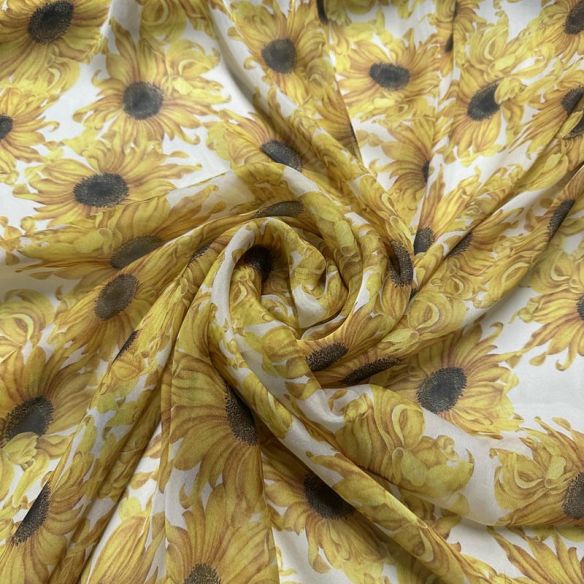 Tecido Palha De Seda Estampada Girassol • Conexão Tecidos