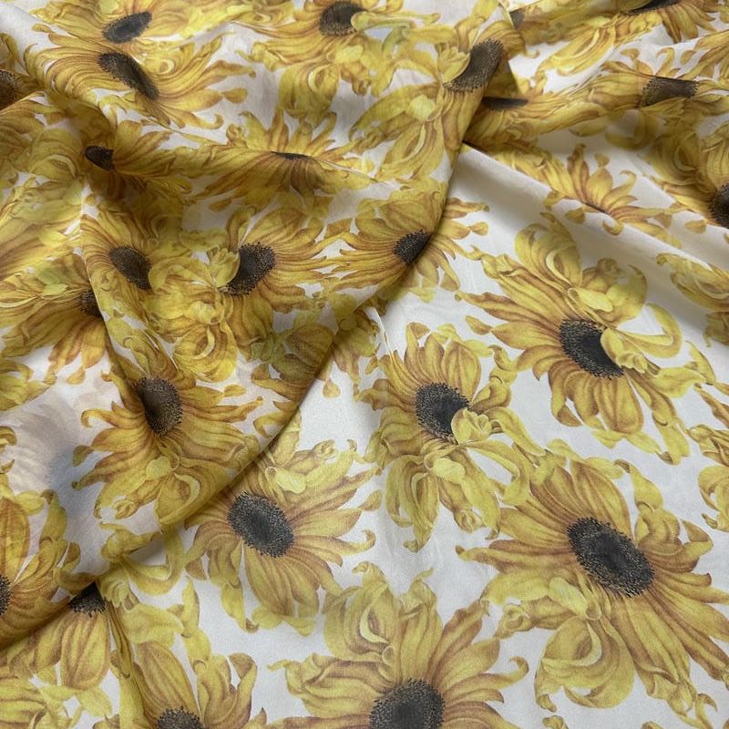 Tecido Palha De Seda Estampada Girassol • Conexão Tecidos