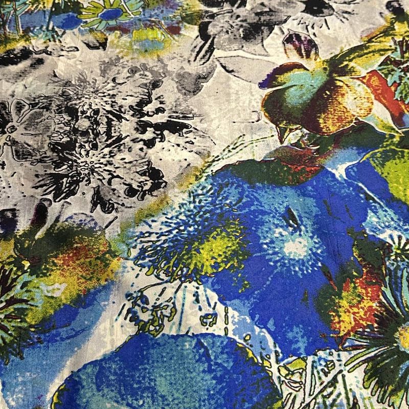 Tecido Palha De Seda Estampada Floral Azul Profundo • Conexão Tecidos
