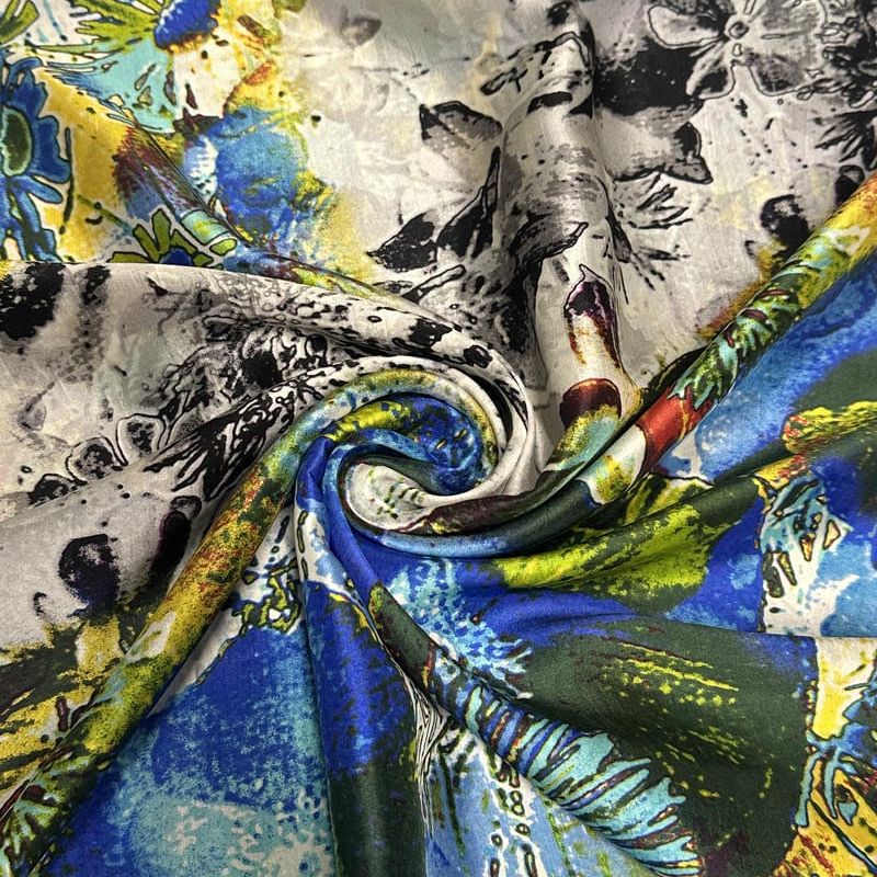 Tecido Palha De Seda Estampada Floral Azul Profundo • Conexão Tecidos