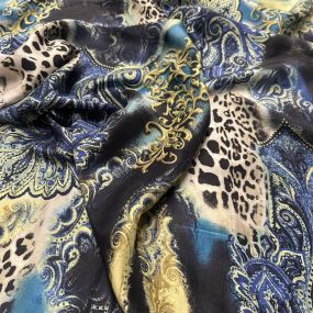 Tecido Palha De Seda Estampada Selvagem Royal Blue • Conexão Tecidos 2