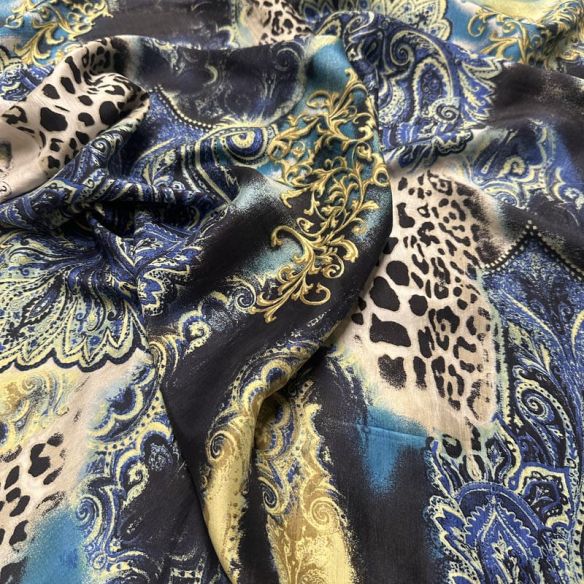 Tecido Palha De Seda Estampada Selvagem Royal Blue • Conexão Tecidos