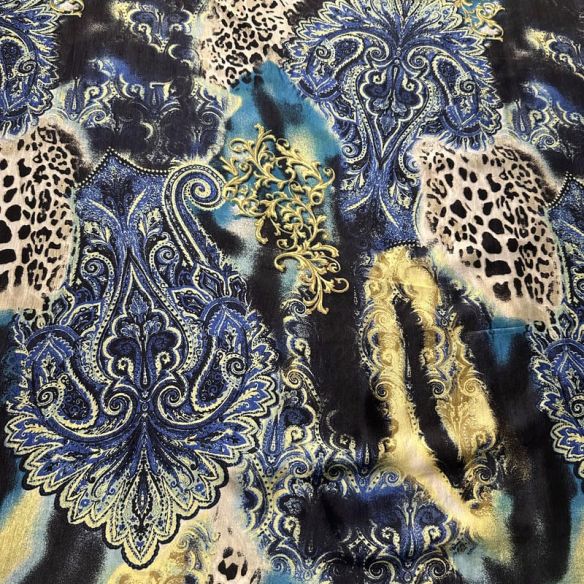 Tecido Palha De Seda Estampada Selvagem Royal Blue • Conexão Tecidos