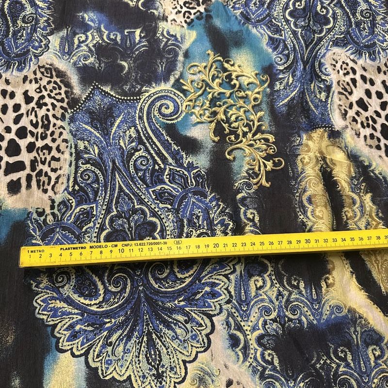 Tecido Palha De Seda Estampada Selvagem Royal Blue • Conexão Tecidos