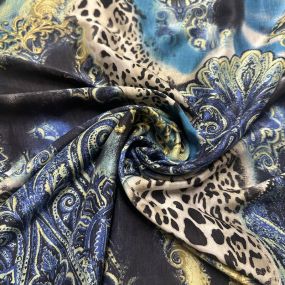 Tecido Palha De Seda Estampada Selvagem Royal Blue • Conexão Tecidos