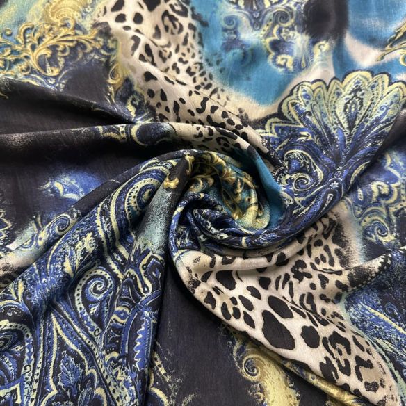 Tecido Palha De Seda Estampada Selvagem Royal Blue • Conexão Tecidos