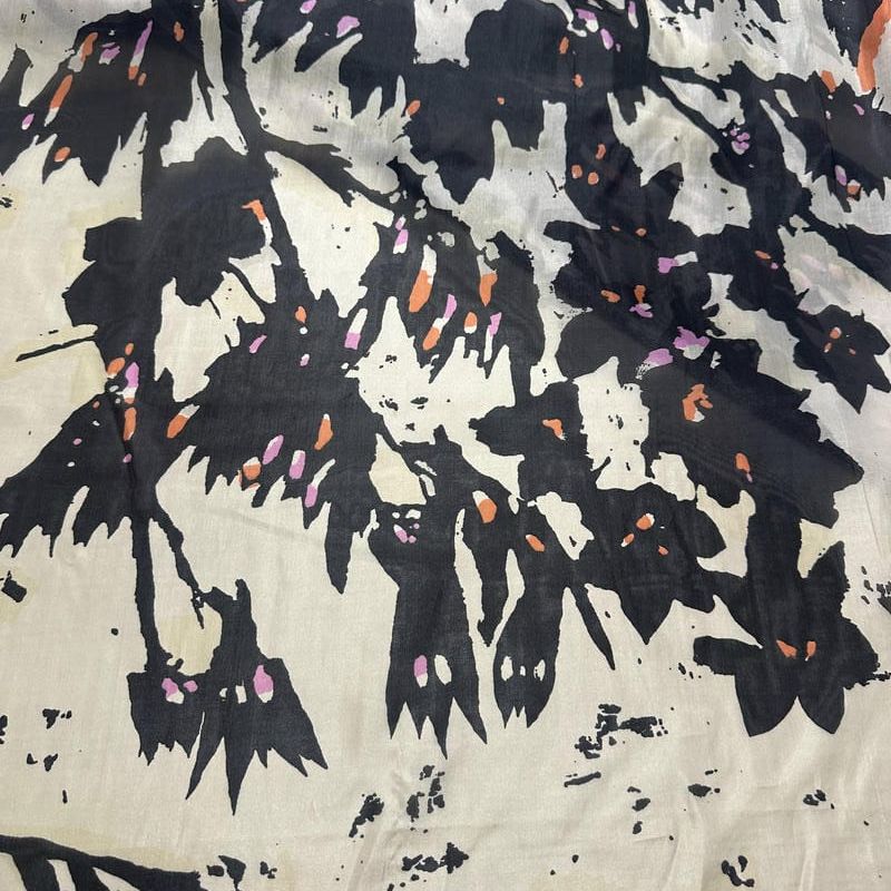 Tecido Palha De Seda Estampada Botânica Artística • Conexão Tecidos