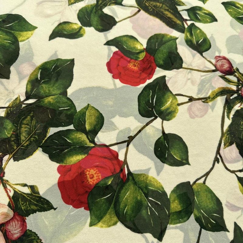 Tecido Musseline Estampada Camélia Vintage • Conexão Tecidos