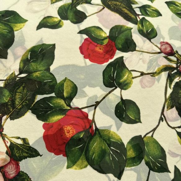 Tecido Musseline Estampada Camélia Vintage • Conexão Tecidos
