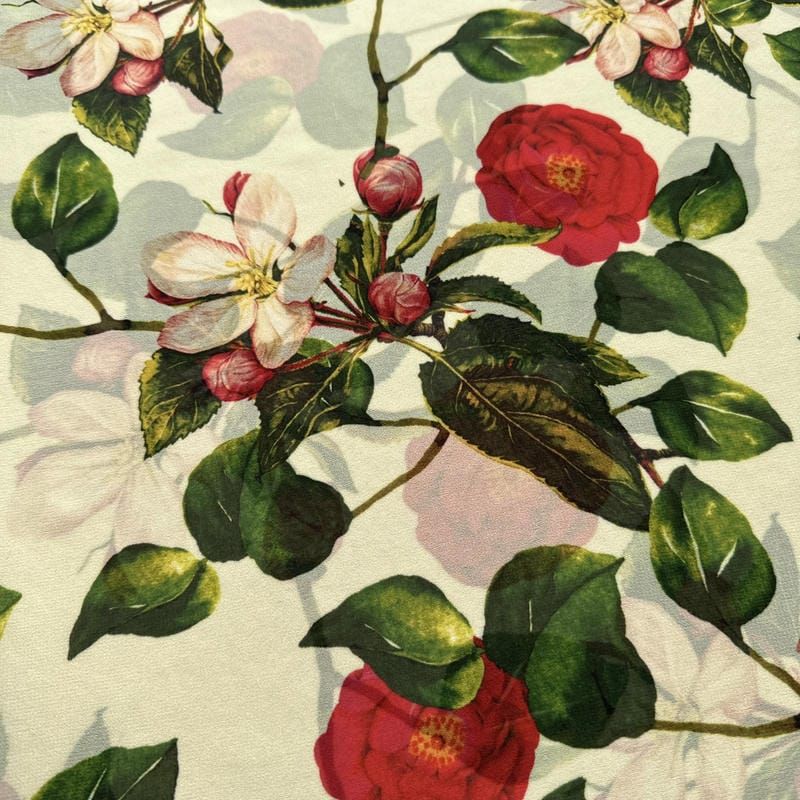 Tecido Musseline Estampada Camélia Vintage • Conexão Tecidos