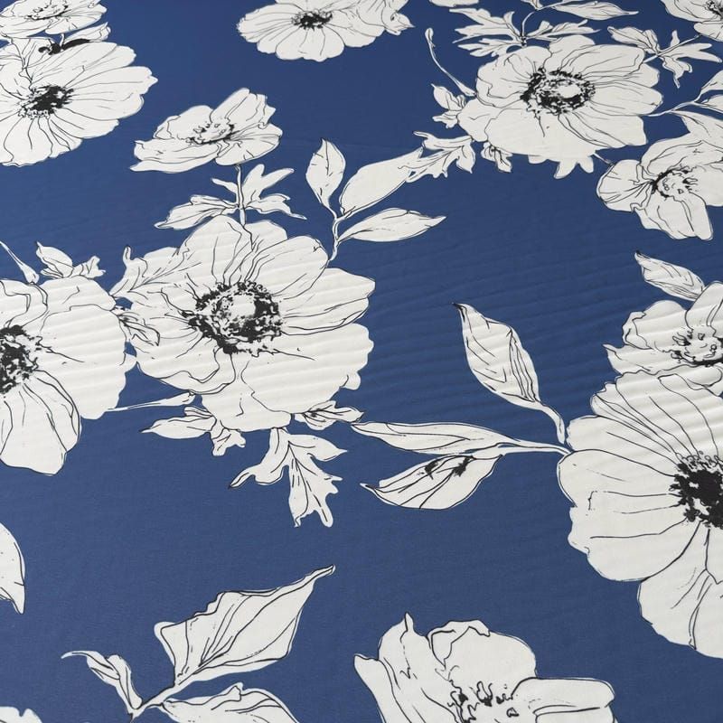 Tecido Musseline Estampada Floral Sketch Azul Royal • Conexão Tecidos