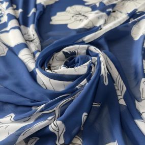 Tecido Musseline Estampada Floral Sketch Azul Royal • Conexão Tecidos 2