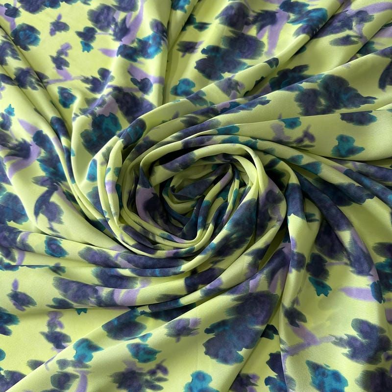 Tecido Crepe de Chine Estampado Jardim Monet Tropical