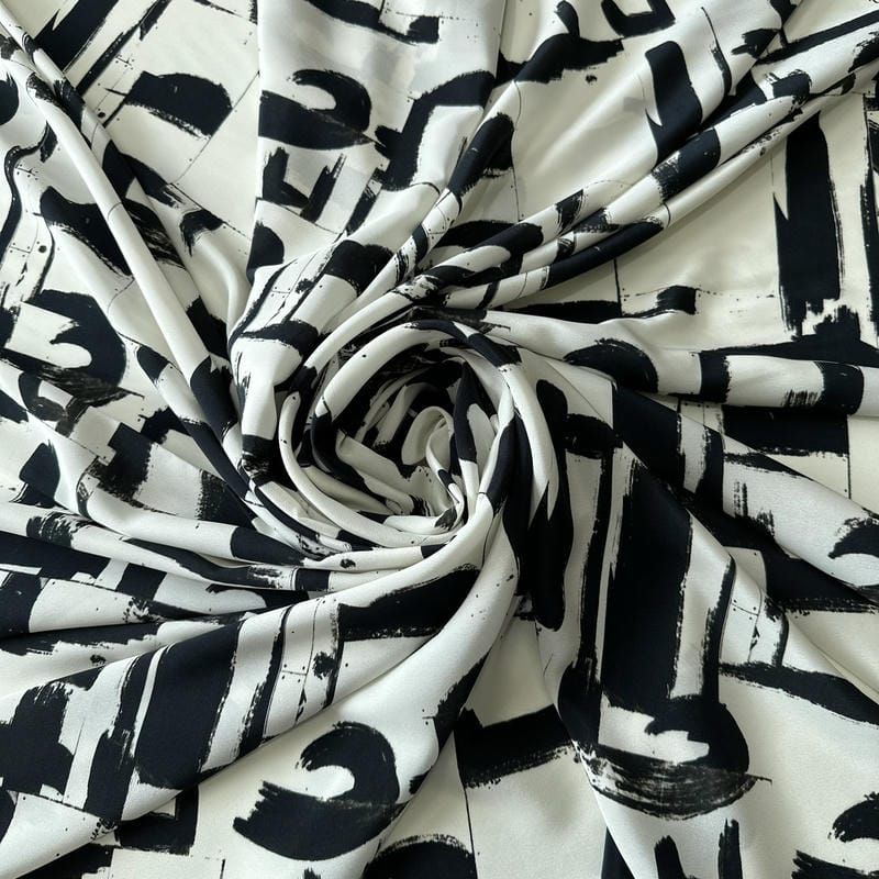 Tecido Crepe de Chine Estampado Arte Contemporânea