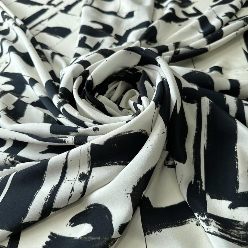 Tecido Crepe de Chine Estampado Arte Contemporânea