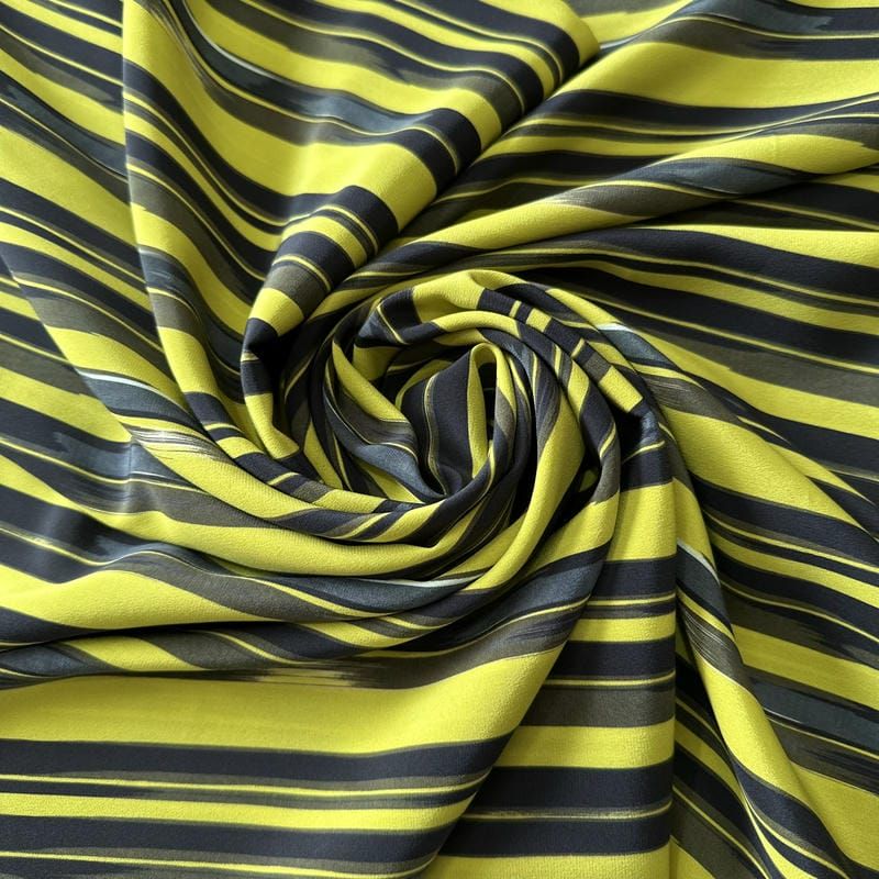 Tecido Crepe de Chine Estampado Yellow Stripes • Conexão Tecidos