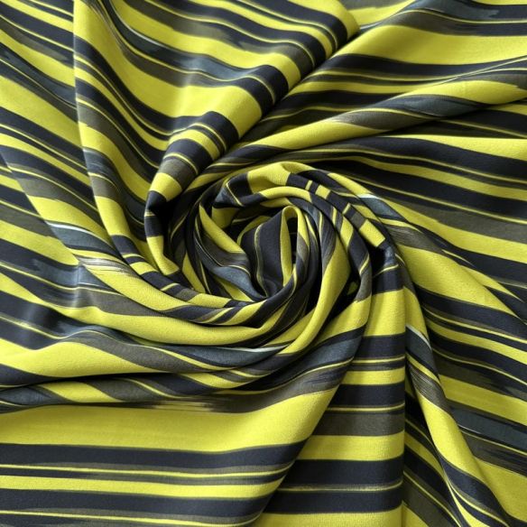 Tecido Crepe de Chine Estampado Yellow Stripes • Conexão Tecidos
