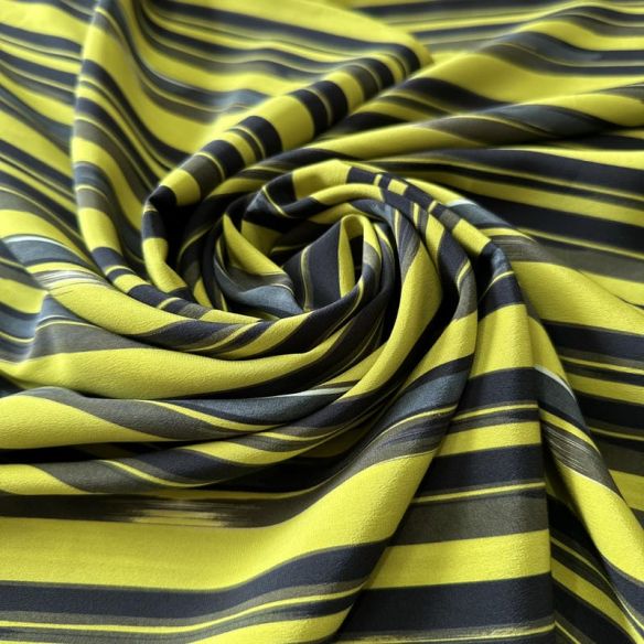 Tecido Crepe de Chine Estampado Yellow Stripes • Conexão Tecidos