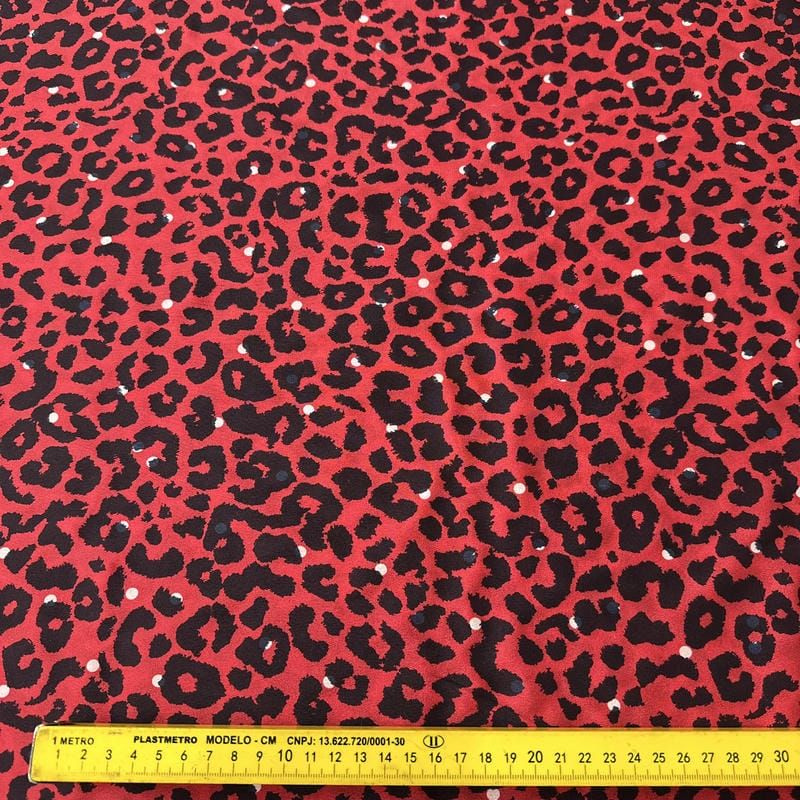 Tecido Crepe de Chine Estampado Animal Print Red