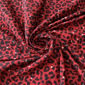 Tecido Crepe de Chine Estampado Animal Print Red