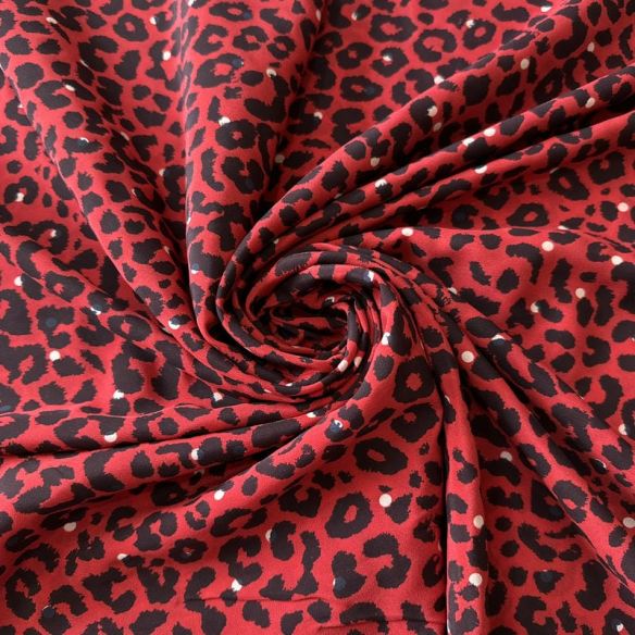 Tecido Crepe de Chine Estampado Animal Print Red