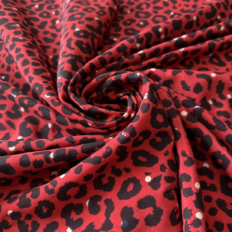 Tecido Crepe de Chine Estampado Animal Print Red