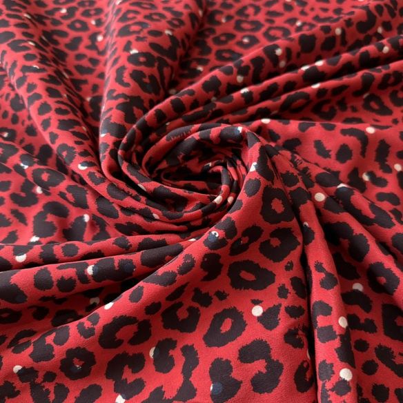 Tecido Crepe de Chine Estampado Animal Print Red