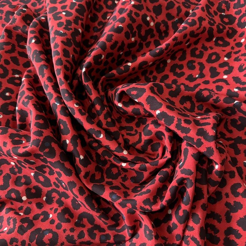 Tecido Crepe de Chine Estampado Animal Print Red