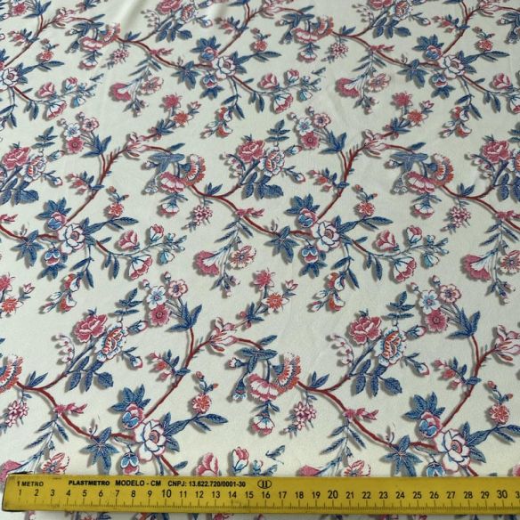 Tecido Crepe de Chine Estampado Floral Provence • Conexão Tecidos