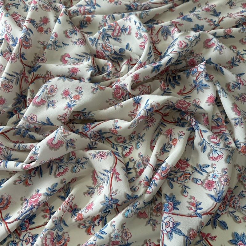 Tecido Crepe de Chine Estampado Floral Provence • Conexão Tecidos