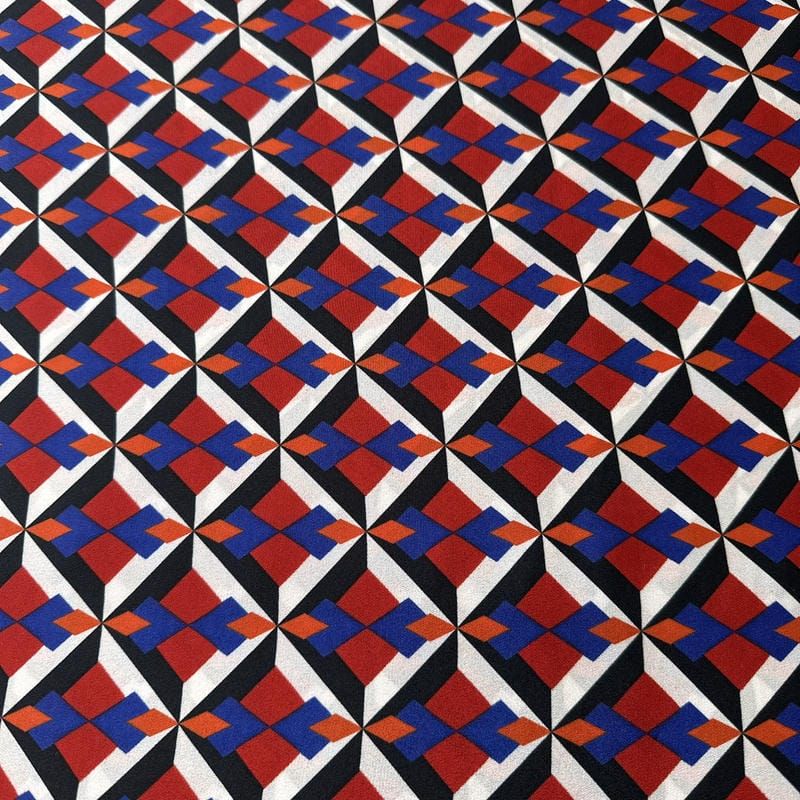 Tecido Crepe de Chine Estampado Retro Cube • Conexão Tecidos